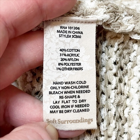 Soft Surroundings neutral stripe cardigan sweater petite small tan white open - Picture 8 of 10